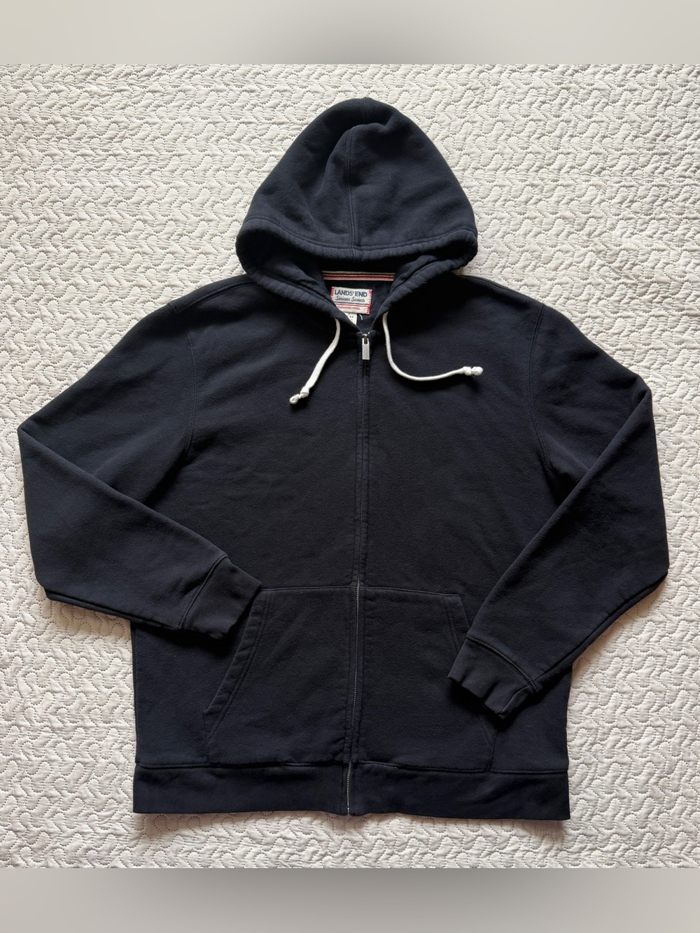 Lands’ End Serious Sweats Men’s 42-44- Large Black Full Zip Hoodie Cotton Blend